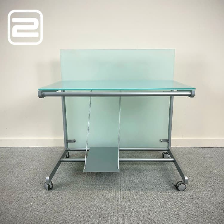 Receptie B100xD60xH102 - Doorzichtig blauw Glas / Metaal