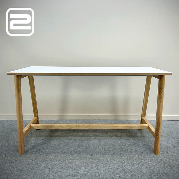 NN Statafel B180xD70xH105 - Wit Melamine / Hout Vierpoot