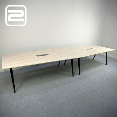 Vergadertafel B325xD100-130xH75 - Beuk Hout / Zwart Metaal Vierpoot
