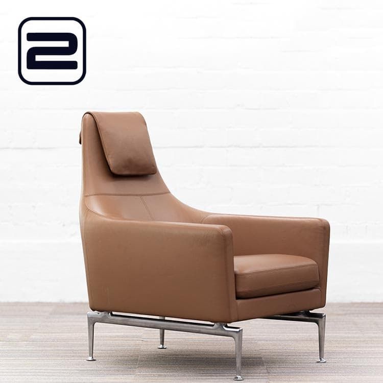 VITRA Suita Fauteuil Clubstoel Met hoofdkussen - Camel Leder 'premium F' / Gepolijst Alu