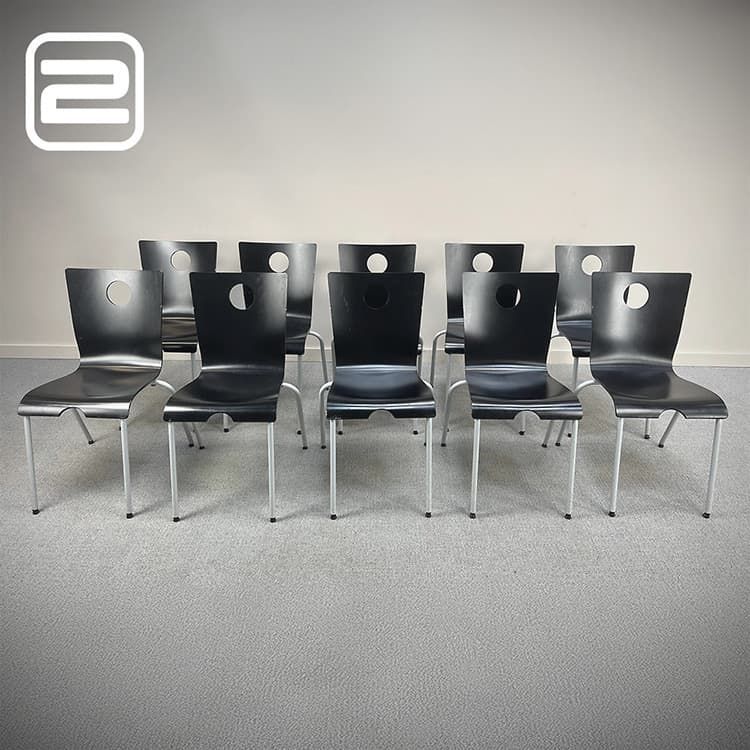 Set van 10x DRISAG stapelbare stoelen - Zwart hout / metalen Vierpoot