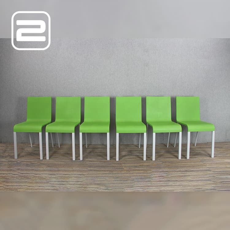 Set van 6x VITRA Maarten van Severen .03 Design Stoel - Groen Kunststof / Alu Vierpoot