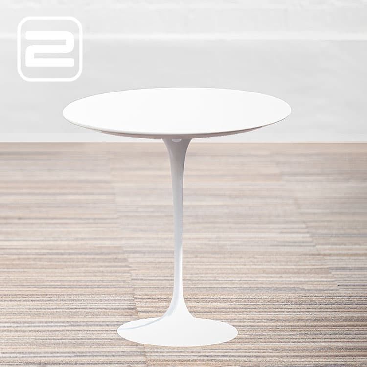 KNOLL Saarinen Tulip Bijzettafel by Eero Saarinen B51xD51xH53 - Wit Laminaat / Wit glans Centrale Poot