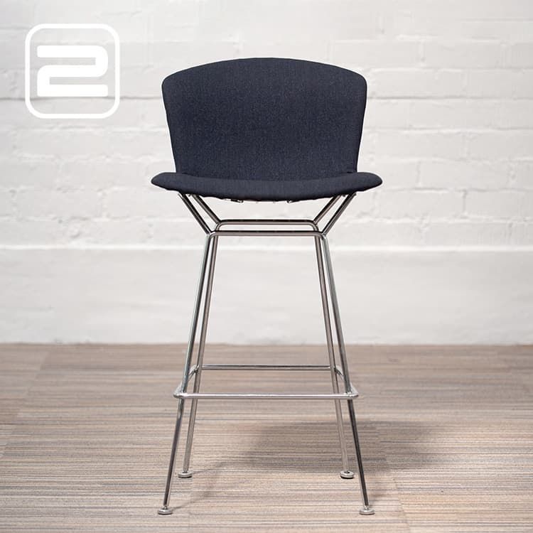 BERTOIA Kruk by Harry Bertoia - Donkerblauw Stof / Chrome Vierpoot