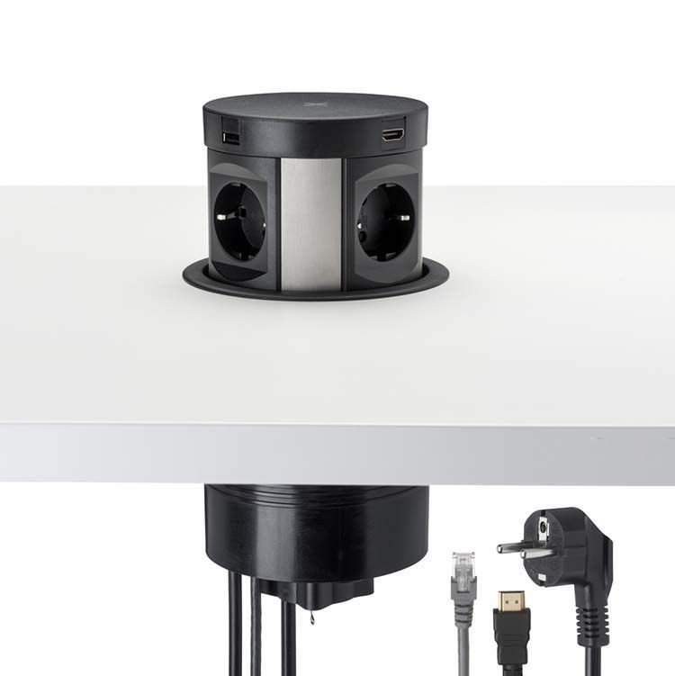 Pop-up Inbouw 120mm - 2x USB-C, 2x USB-A, 1x Wireless Charger, 4x Stroom, 1x HDMI, 1x CAT6