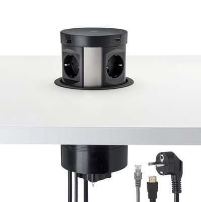 Pop-up Inbouw 120mm - 2x USB-C, 2x USB-A, 1x Wireless Charger, 4x Stroom, 1x HDMI, 1x CAT6