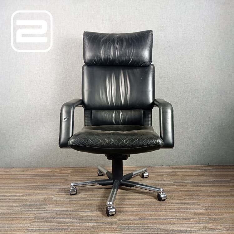 VITRA Figura Ergonomische Bureaustoel by Mario Bellini - Zwart leder / Chrome Sterpoot