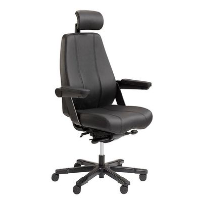 CORSA Bureaustoel XL, 24u, Heavy Duty - Zwart Leder / Zwart Metalen Voetkr mt wielen