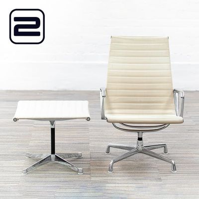 HERMAN MILLER EA116 + Hocker Salonset by Charles Ray Eames b B72xD65xH95 - Beige Hopsack / Gepolijst Alu Sterpoot