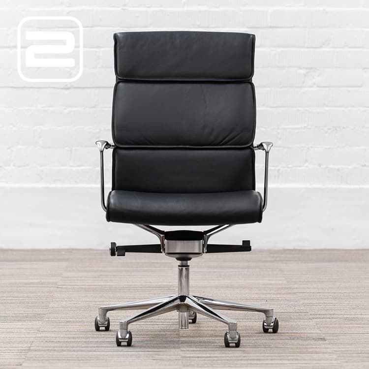 ICF UNA Chair Executive Directiestoel b - Zwart Leder / Gepolijst Alu Voetkr mt wielen