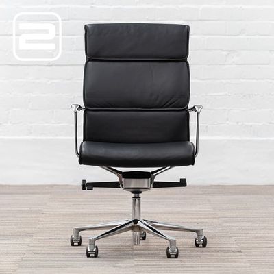 ICF UNA Chair Executive Directiestoel b - Zwart Leder / Gepolijst Alu Voetkr mt wielen