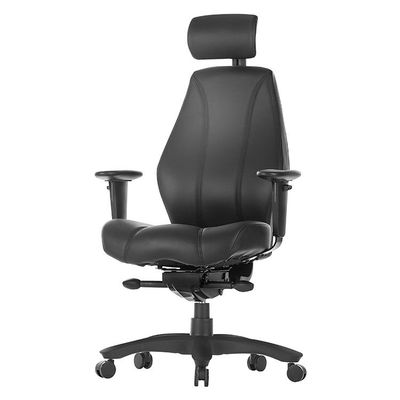 RAPTOR Bureaustoel XL, 24u, Heavy Duty - Zwart Leder / Zwart Metalen Voetkr mt wielen