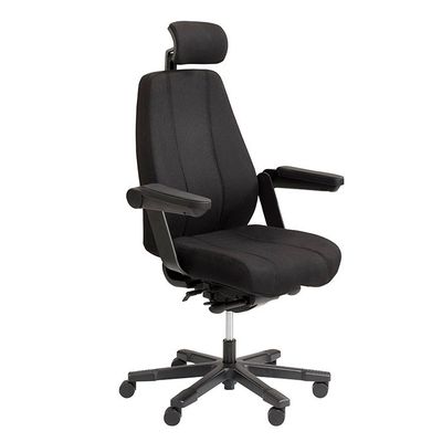 CORSA Bureaustoel XL, 24u, Heavy Duty - Zwart Stof / Zwart Metalen Voetkr mt wielen