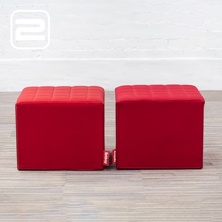 Set van 2x FATBOY 2nd Avenue Parc Poef B49xL49xH49 - Rood Polyesther / Grijs en Zwart Polyesther