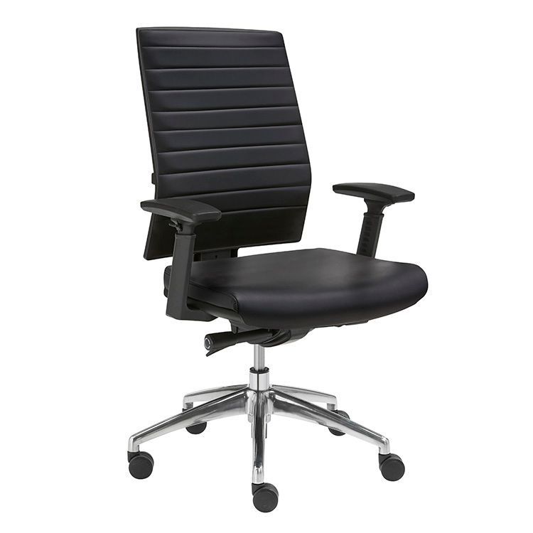 6 SERIE Leatherlook Bureaustoel - Zwart Kunstleder / Alu Voetkr mt wielen