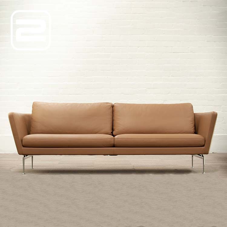 VITRA Suita Zetel 3-zit Design by Antonio Citterio B230xD85xH67 - Camel Leder 'premium F' / Gepolijst Alu