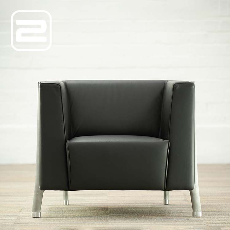 WALTER KNOLL Armchair Design by Norman Foster - Zwart Leder / Mat-chrome staal Vierpoot