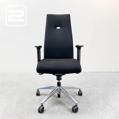 GDB Directiestoel - Zwart Stof / Grijs metalen Voetkr met wielen