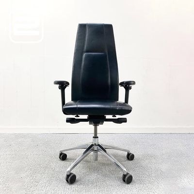 GDB Directiestoel 4D - Zwart Leder / Grijs metalen Voetkr met wielen