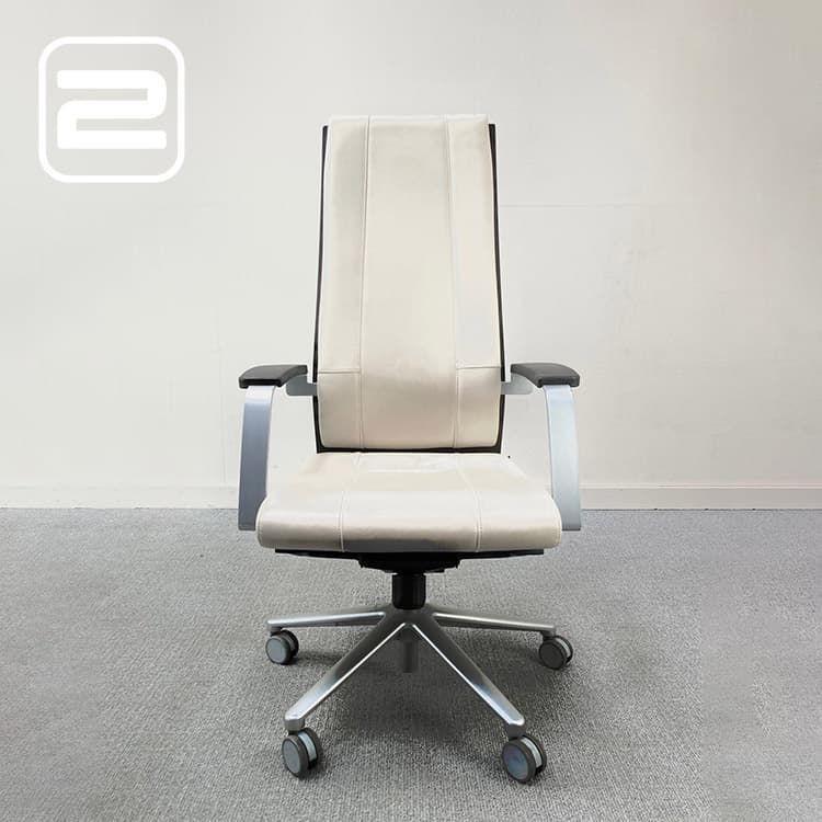 GDB Directiestoel - Crème wit Leder / Grijs metalen Voetkr met wielen