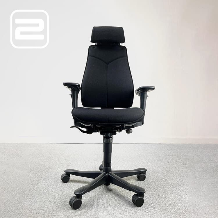 KINNARPS 8000 Bureaustoel Met hoofdleuning - Zwart Stof / Zwart kunststof Voetkr met wielen