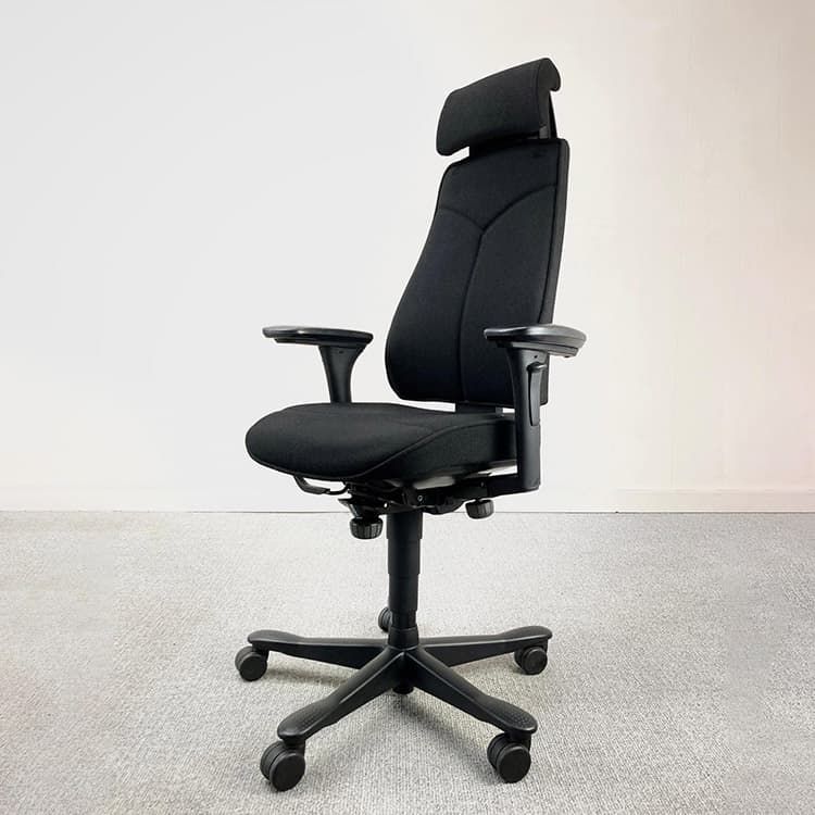 KINNARPS 8000 Bureaustoel Met hoofdleuning - Zwart Stof / Zwart kunststof Voetkr met wielen