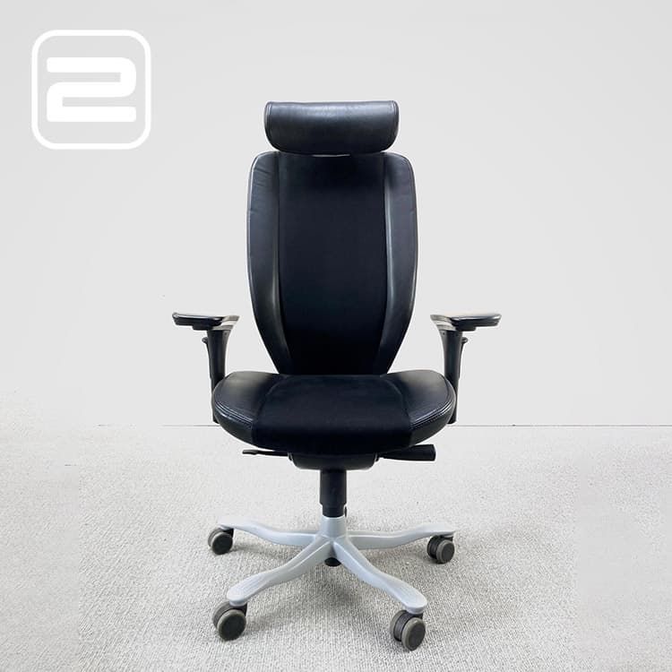 KINNARPS 9000 Directiestoel - Zwart Velour / Leder / Grijs metalen Voetkr met wielen