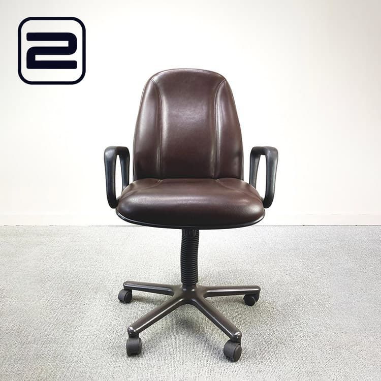 DRISAG Directiestoel - Bruin Leder / Bruin metalen Voetkr met wielen