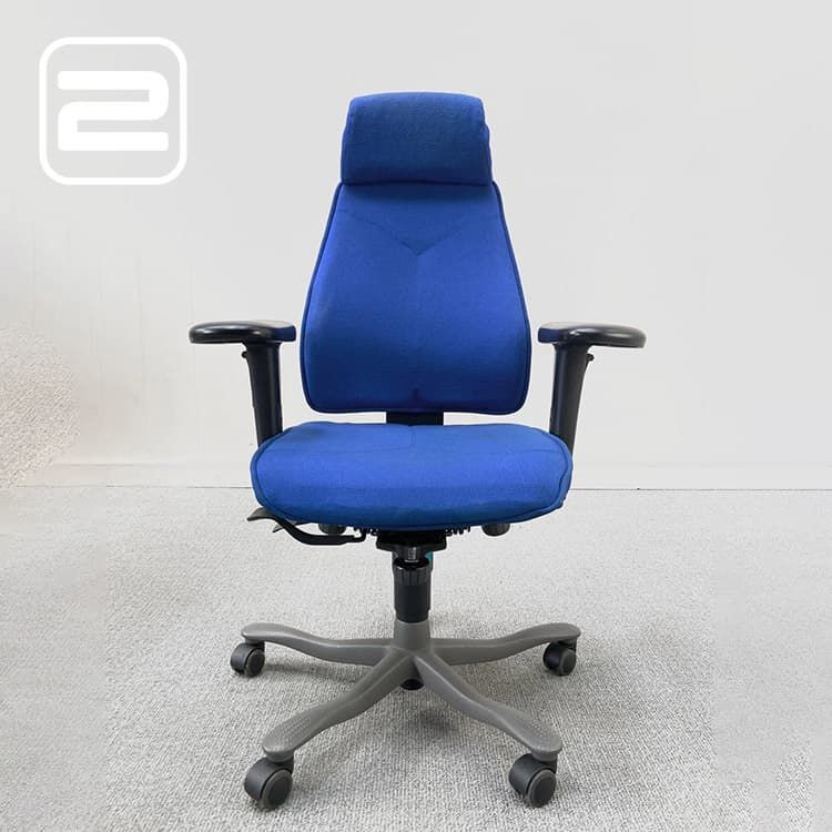 KINNARPS 8000 Bureaustoel Met hoofdleuning en brede armleuningen - Blauw Stof / Grijs metalen Voetkr met wielen