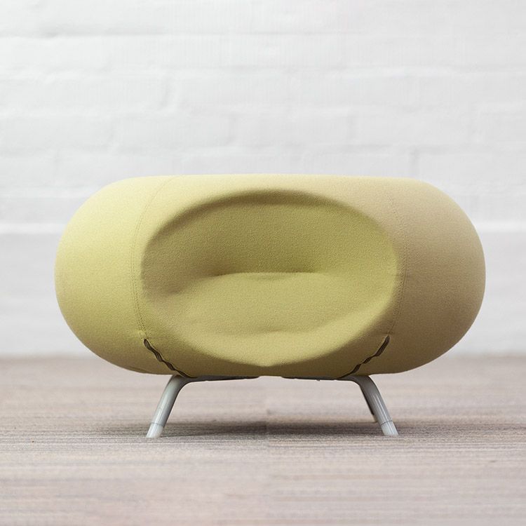 ALLERMUIR Pebble A621 Scalloped Stool Poef B68xL62xH43 - Lichtgroen Stof / Grijs metalen Vierpoot