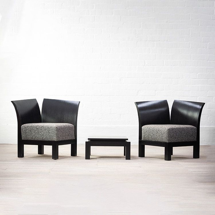 THONET Series Model 6110 Lounge Chair design by Wolf Schneider & Ulrich Böhme - Grijs Stof / Zwart Houten Vierpoot