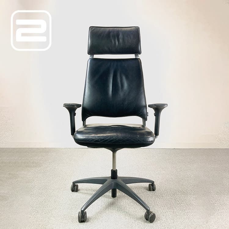 DRABERT Cambio Bureaustoel Met hoofdsteun - Zwart Leder / Zwart metalen Voetkr met wielen DRABERT Cambio Bureaustoel Met hoofdsteun - Zwart Leder / Zwart metalen Voetkr met wielen