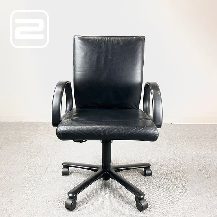 KLÖBER Bureaustoel - Zwart Leder / Zwart metalen Voetkr met wielen