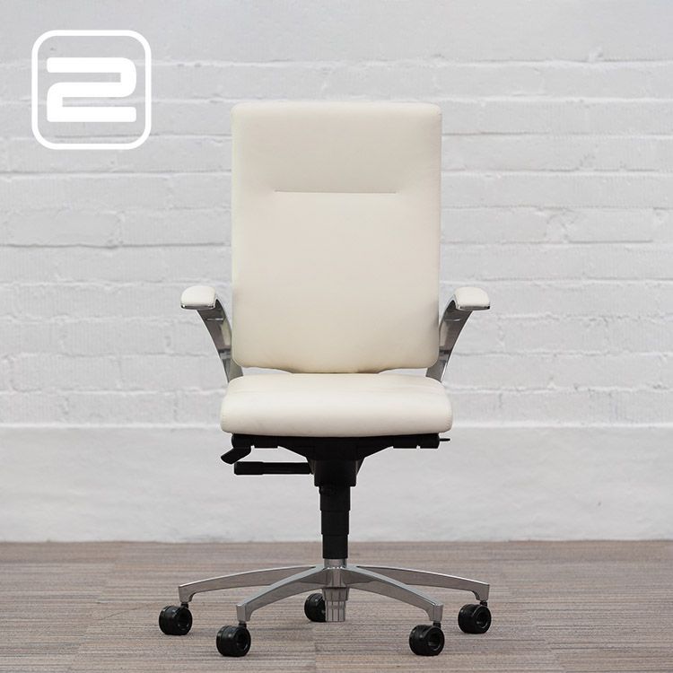 DAUPHIN In Touch 5440 Directiestoel (nieuw) - Wit Leder / Gepolijst Alu Voetkr mt wielen