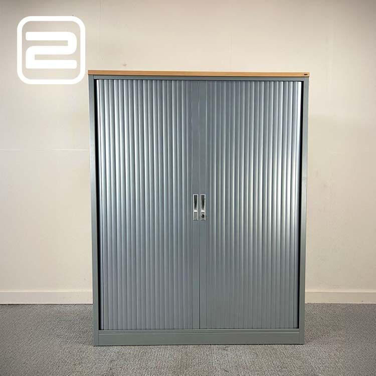 TDS Halfh Hor Roldeurkast H153xB120xD47 - Grijs / Hout