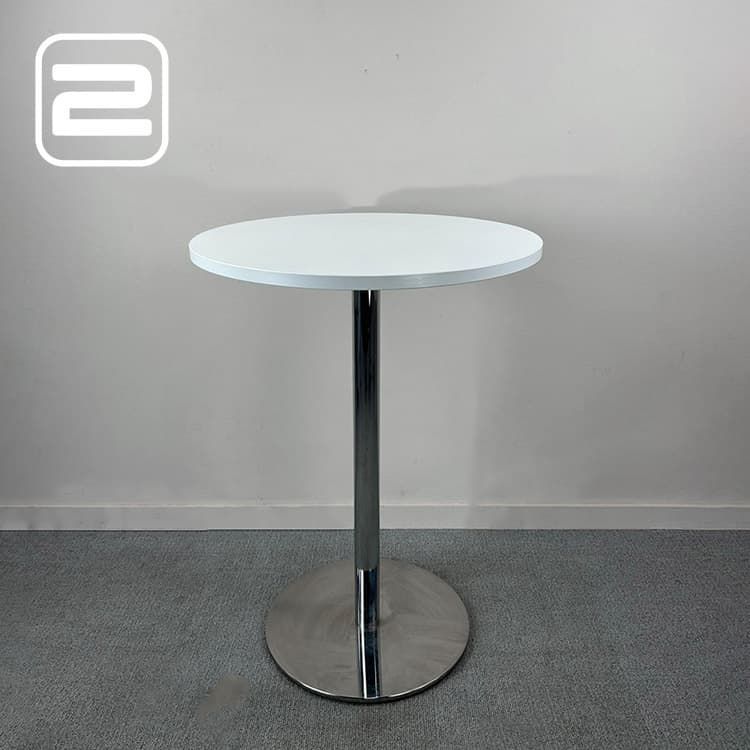DAMI Ronde tafel H110 - Wit Melamine / Chroom Centrale poot