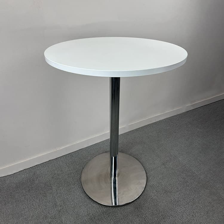 DAMI Ronde tafel H110 - Wit Melamine / Chroom Centrale poot