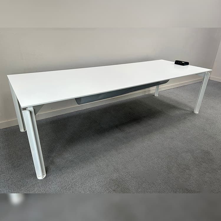 BULO H20 Serie2 Vergadertafel B270xD100xH69-83 - Wit Melamine / Wit Aluminium Vierpoot