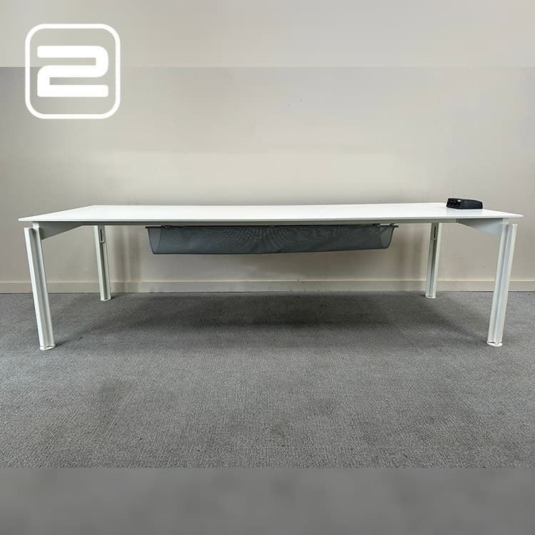 BULO H20 Serie2 Vergadertafel B270xD100xH69-83 - Wit Melamine / Wit Aluminium Vierpoot