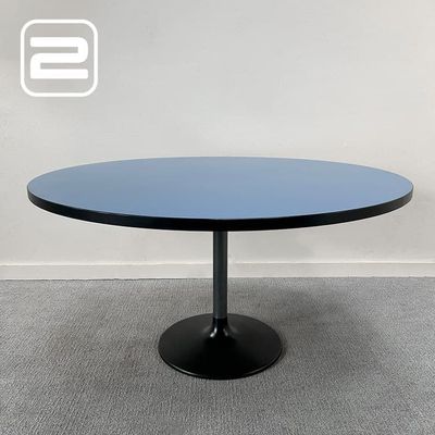 DIETIKER SWITZERLAND Ronde tafel BØ135xDØ135 - Blauw Melamine / Zwart metaal Centrale poot DIETIKER SWITZERLAND Ronde tafel BØ135xDØ135 - Blauw Melamine / Zwart metaal Centrale poot