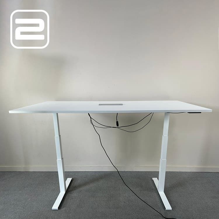 Elektrisch Zit-Sta Bureau B200xD100xH130 - Wit Melamine / Wit metaal T-poot