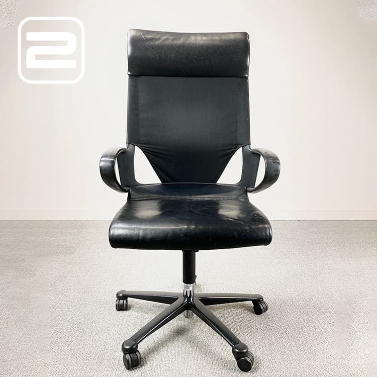 WILKHAHN Modus Executive Bureaustoel - Zwart Leer / Stof / Zwart metalen Voetkr met wielen