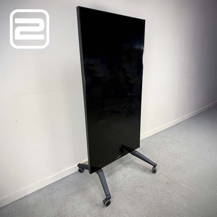 LEGAMASTER Whiteboard B90xH195 - Zwart Glas / Zwart kunststof Y-poot mt wielen