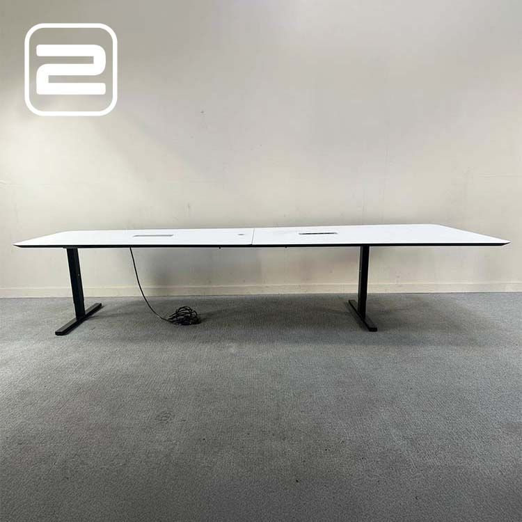 TWINFORM Vergadertafel B360xD90xH68-80 - Wit / Zwart Melamine / Zwart metaal T-poot