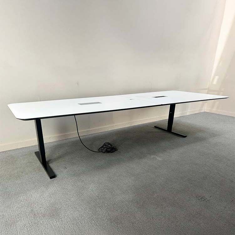 TWINFORM Vergadertafel B360xD90xH68-80 - wit / zwart melamine / zwart metaal t-poot