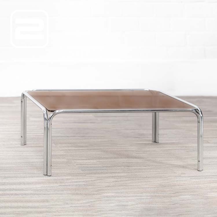 Salontafel B88xD67xH39 - transparant bruin glas / chrome vierpoot