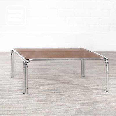 Salontafel B88xD67xH39 - transparant bruin glas / chrome vierpoot Salontafel B88xD67xH39 - transparant bruin glas / chrome vierpoot