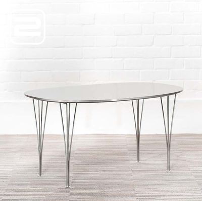 FRITZ HANSEN B613 Tafel Ovaal design by Piet Hein & Bruno Mathsson B135xD90xH70 - licht grijs / chrome vierpoot FRITZ HANSEN B613 Tafel Ovaal design by Piet Hein & Bruno Mathsson B135xD90xH70 - licht grijs / chrome vierpoot