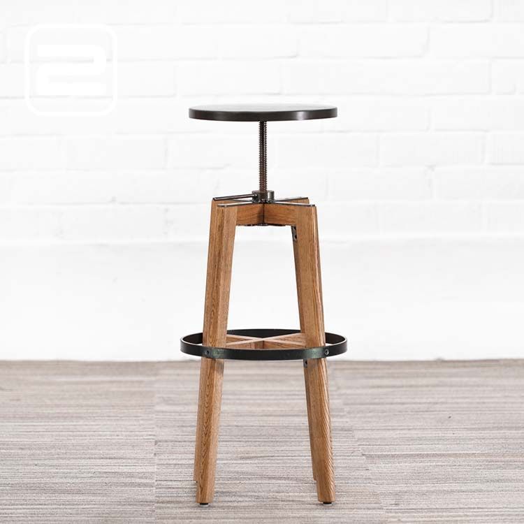 Barkruk - bruin metaal / eiken hout vierpoot