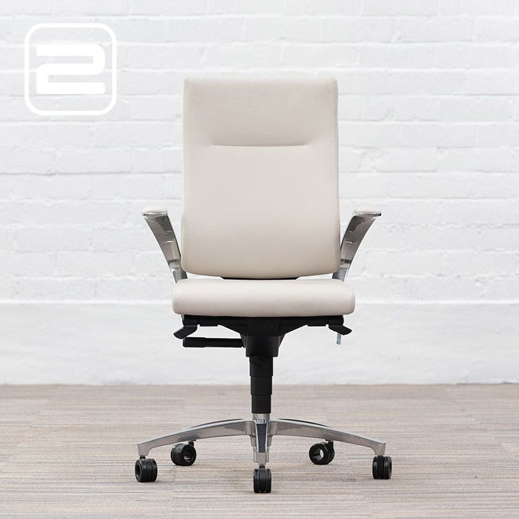 DAUPHIN In Touch 5410 Directiestoel (nieuw) - Lichtgrijs Leder / Gepolijst Alu Voetkr mt wielen